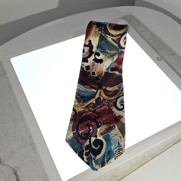Hardy Amies Mens Tie - All London Silk - Abstract Colorful Pattern 56.5" x 3.5" - Picture 8 of 12